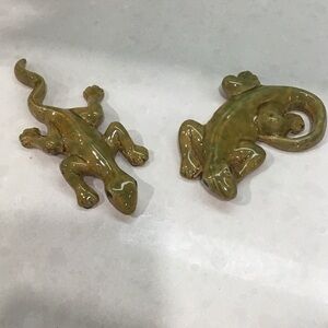 Vintage Ceramic Reptile Decor - Green Geckos
